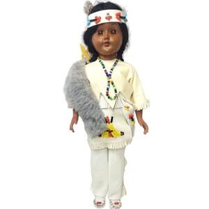 11 1/2" Vintage Native American Doll with Beaded Leather Clothes & Shoes